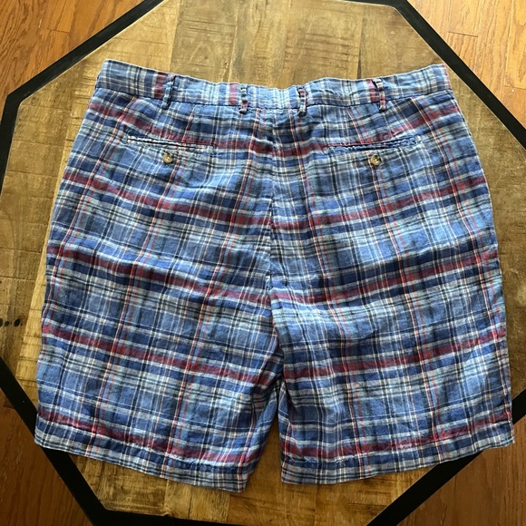 Peter Millar Seaside Men's Size 40 100% Linen Blue Madras Plaid Check Shorts-EUC - Picture 5 of 7
